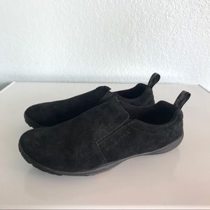 Merrell Black Suede Nubuck Moc Womens 9 Leather Mule Slip Ons Hiking Shoes